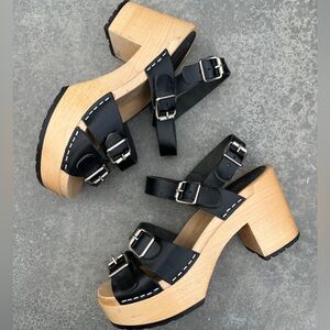 SWEDISH HASBEENS black 4 strap heeled clogs / size 6